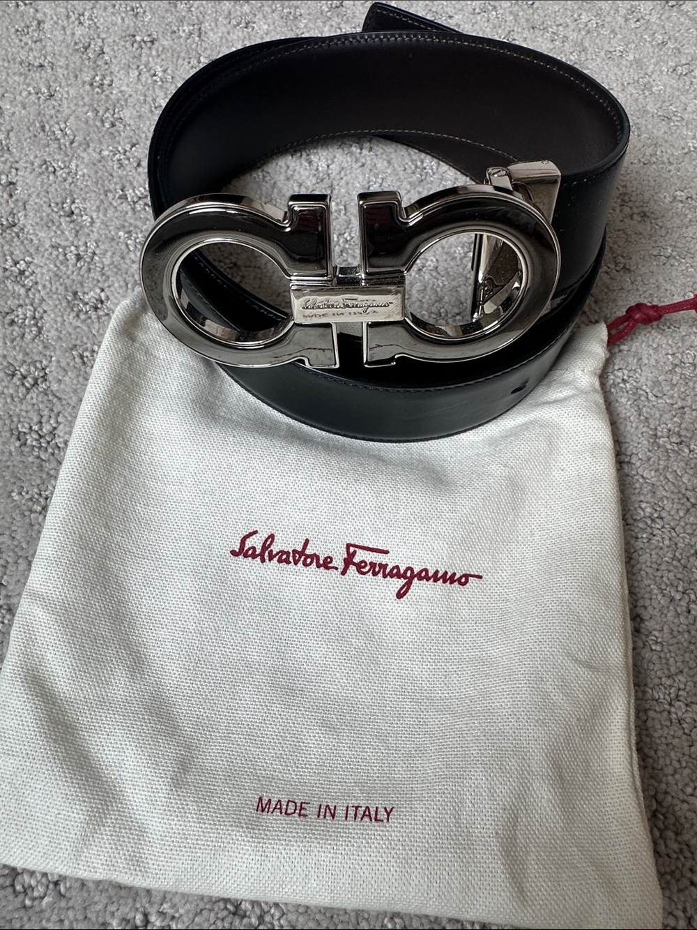 Salvatore Ferragamo Reversible Leather Belt with Silver Buckle